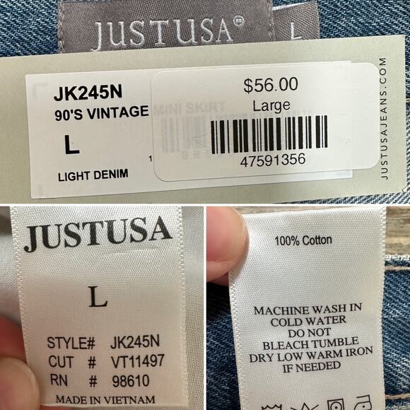 Just USA 90's Vintage Light Cotton Asymmetrical Hem Denim Mini Skirt Sz: L -NWT - Picture 8 of 9